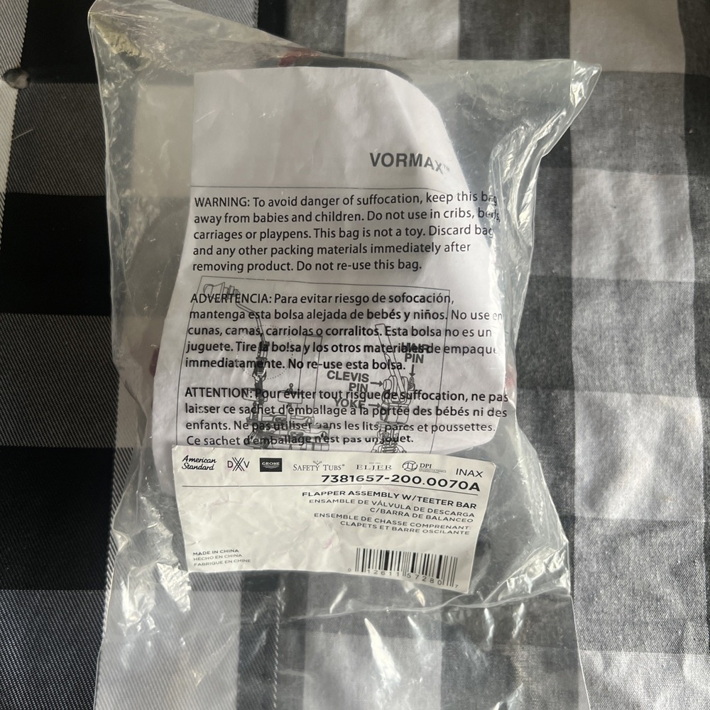 American Standard 7381657-200.0070A VorMax Flapper Assembly w/ Teeter Bar SEALED